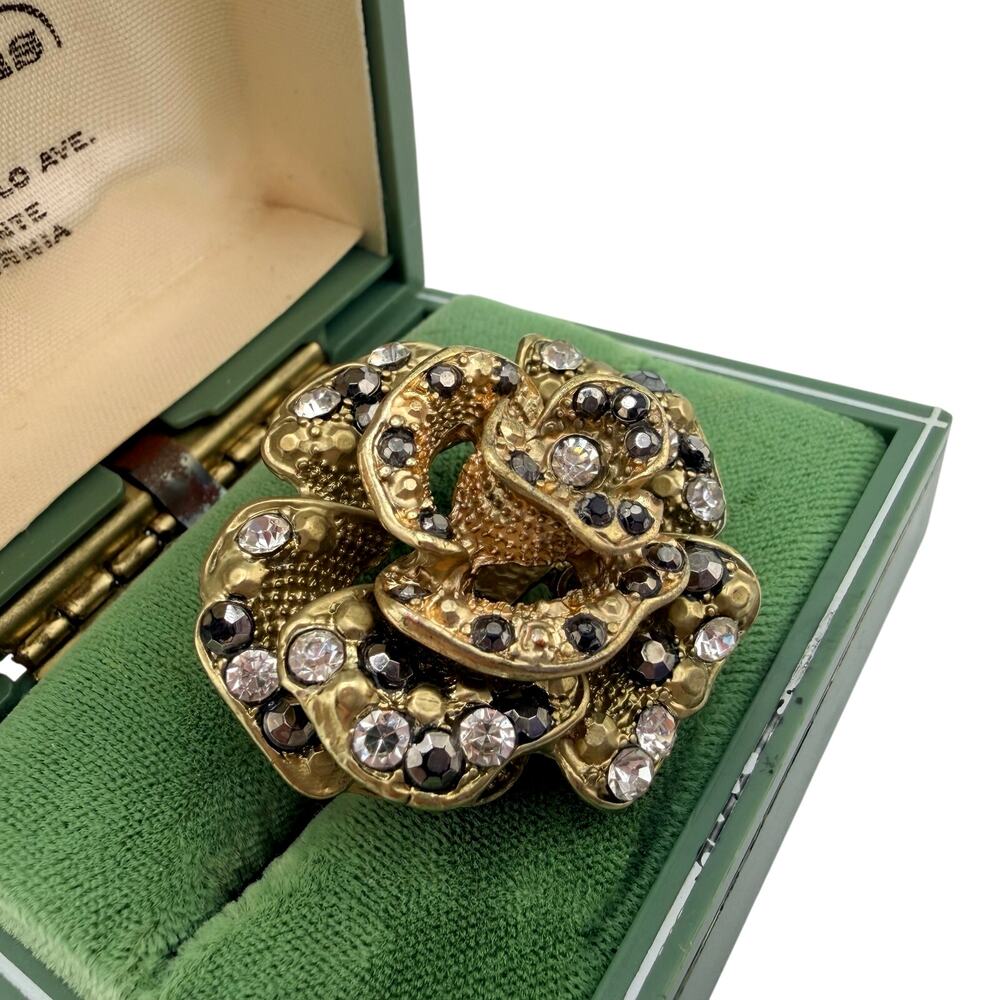 Premier Designs Sculptural Rose Glam Rhinestone Gold Tone Cocktail Ring